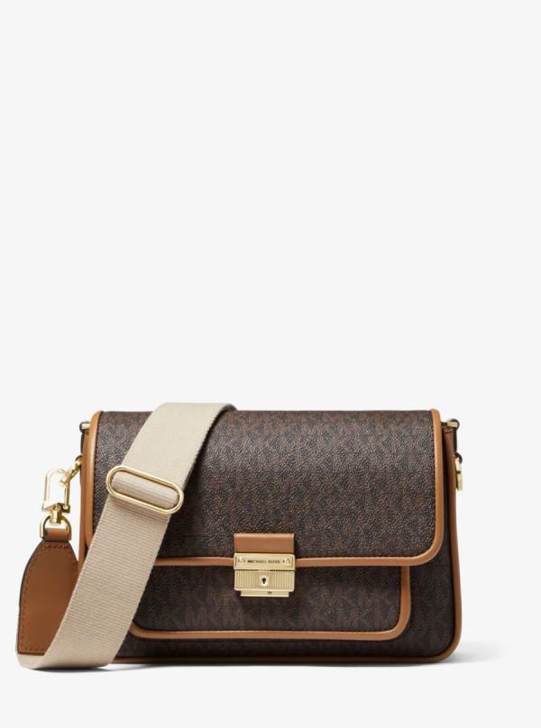 Damske Spojková Taška Michael Kors Bradshaw Medium Logo and Leather Čokoláda Žlté - Kabelky Michael Kors Vypredaj | YMGXE-6814